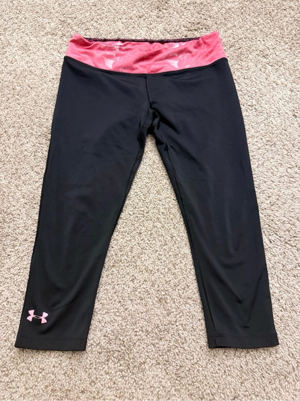 Under Armour Black Capri Leggings with Pink Waistband and Logo